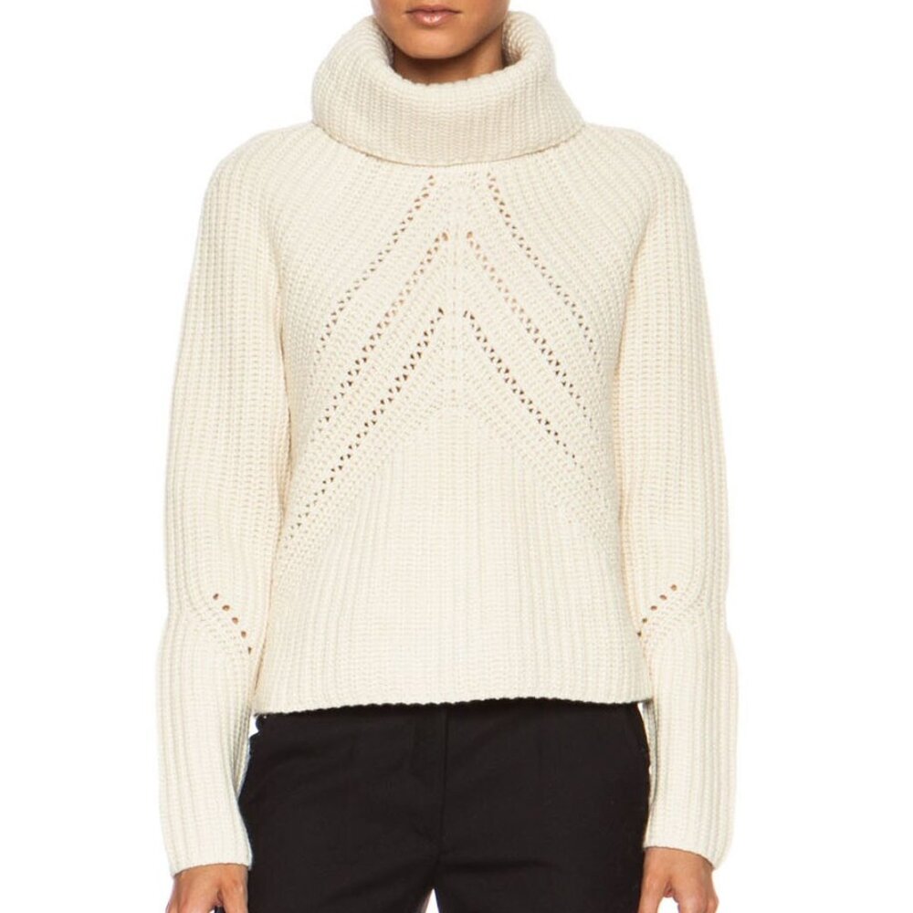 RAG & BONE CeCe Funnel Neck 100% Wool Pullover Ivory Beige Cream M $549 - Picture 2 of 13